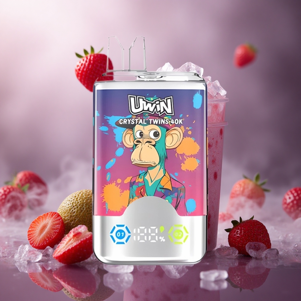 Braškės-Kivi-Vynuogių Ledas UWIN Crystal Twins 40000 Puffs 32ml Lithuania vape