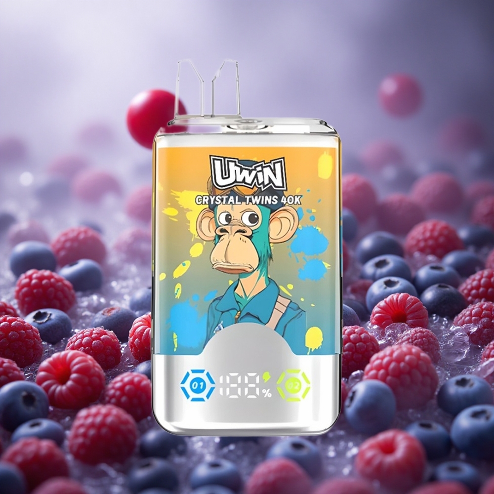 Mėlynųjų aviečių, aviečių, vyšnių ledo kombinacija UWIN Crystal Twins 40000 Puffs Type-C Lithuania vape