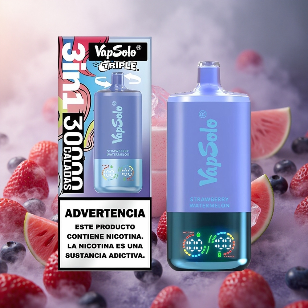 Braškių, Arbūzų & Mėlynųjų Uogų Ledas VapSolo Triple 30000 Puffs 40ml Lithuania vape