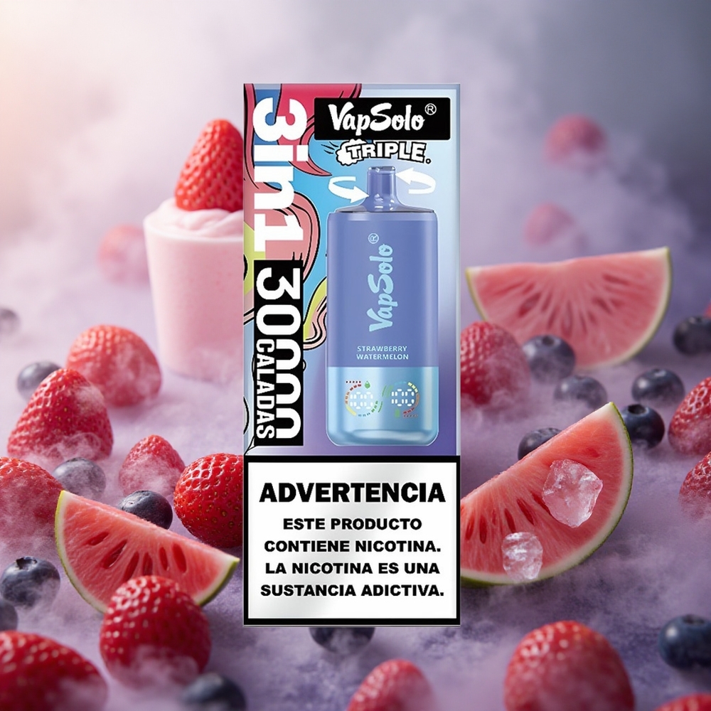 Braškių, Arbūzų & Mėlynųjų Uogų Ledas VapSolo Triple 30000 Puffs 40ml Lithuania vape