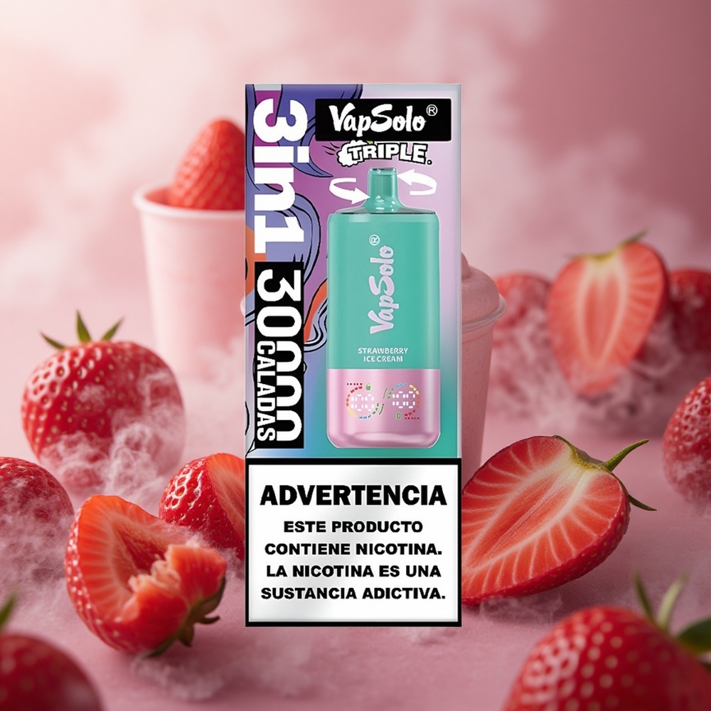 Braškinių ledų VapSolo Triple 30000 Puffs 40ml Lithuania vape