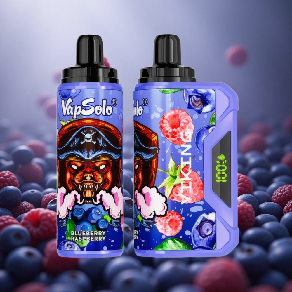 Mėlynųjų aviečių ir aviečių VapSolo VIKING 12000 Pūkų su Type-C Lithuania vape